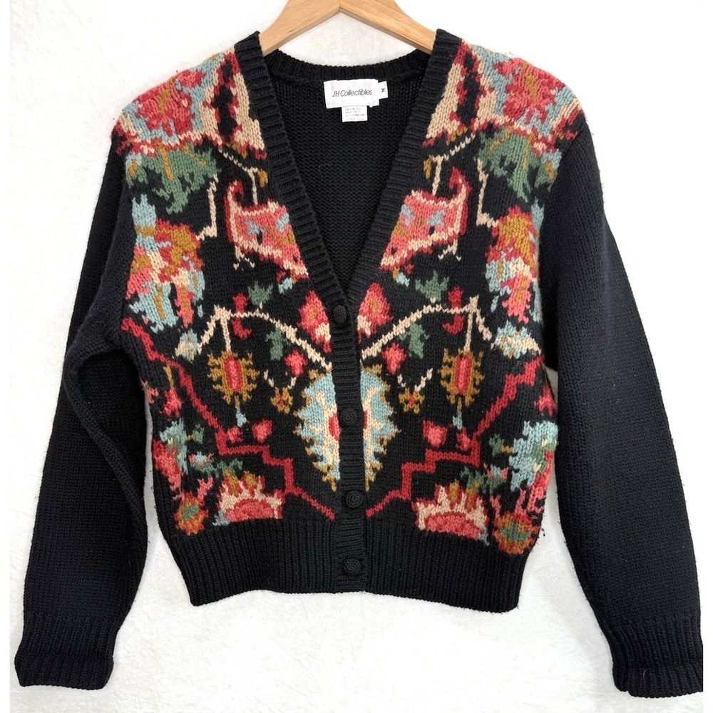 JH Collectables Women's Wool Floral Cardigan Sweater Size Medium‎
